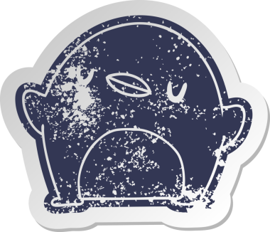 Bir insan tarafından çizilmiş sevimli bir penguenin eski bir karikatür yapıştırması.