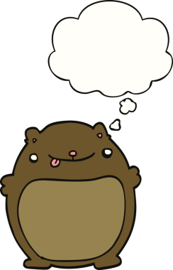 Bir insan tarafından çizilmiş düşünce baloncuklu çizgi film ayısı.