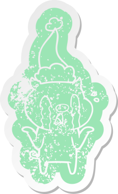 Ağlayan domuz çizgi filmi bir insan tarafından çizilmiş Noel Baba şapkasının çıkartması.