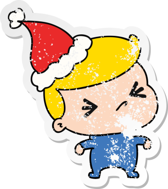 Bir insan tarafından çizilmiş Kawai çocuğunun, sıkıntılı yılbaşı çıkartması.