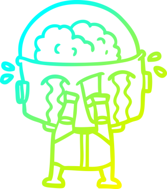 Bir insan tarafından çizilmiş ağlayan robot karikatür çizimi