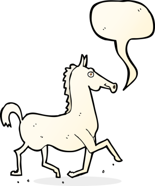 Bir insan tarafından çizilmiş konuşma balonlu çizgi film atı.