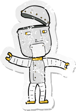 Bir insan tarafından çizilmiş komik bir robotun gerilimli çıkartması.