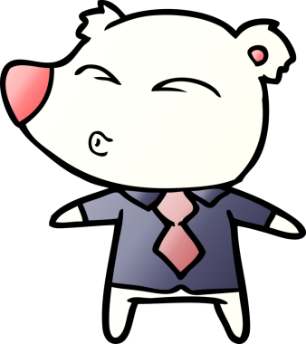 Kutup ayısı gömlekli ve kravatlı bir insan tarafından çizilmiş.