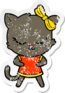 Bir insan tarafından çizilmiş şirin bir çizgi film kedisinin sıkıntılı çıkartması.