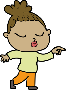 Bir insan tarafından çizilmiş sakin bir kadın çizgi filmi.