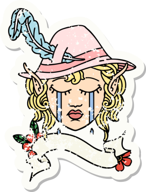 Bir insan tarafından çizilmiş ağlayan bir elf karakterinin grunge çıkartması.