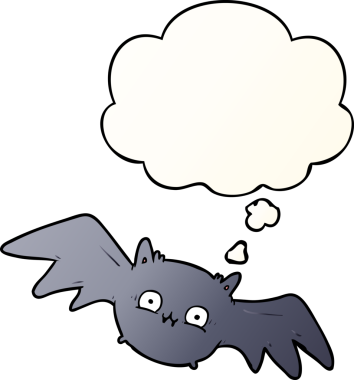 Düşünce baloncuklu cadılar bayramı yarasası çizgi filmi bir insan tarafından çizilmiş.