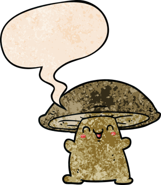 bir insan tarafından çizilmiş eski moda konuşma baloncuklu mantar karakteri.