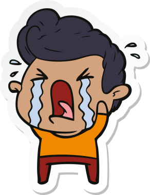 Bir insan tarafından çizilmiş ağlayan bir karikatür çıkartması.