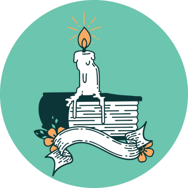 Bir insan tarafından çizilen kitap üzerinde eriyen dövme tarzı bir mum simgesi