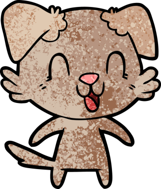 Bir insan tarafından çizilmiş gülen çizgi film köpeği.