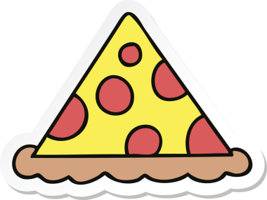 Bir insan tarafından çizilmiş tuhaf bir pizza diliminin çıkartması.