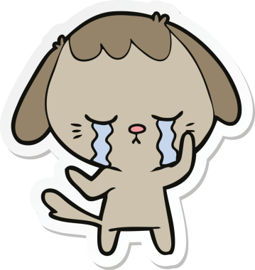 Bir insan tarafından çizilmiş şirin, ağlayan bir köpek yavrusunun çıkartması.