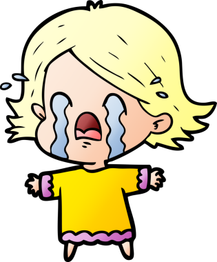 Bir insan tarafından çizilmiş ağlayan çizgi film kadını.