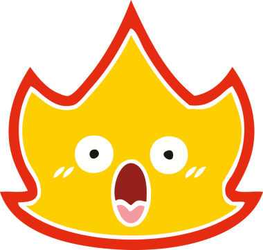 Bir insan tarafından çizilen ateşin düz renkli retro karikatürü