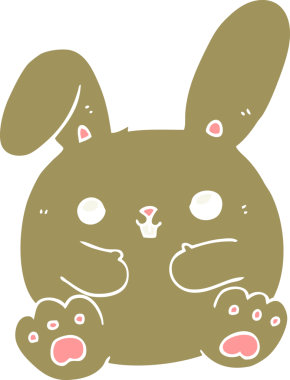 Bir insan tarafından çizilmiş düz renkli çizgi film tavşanı