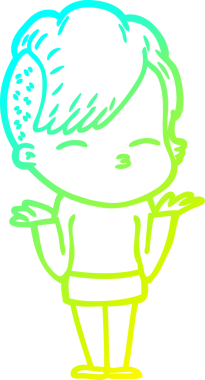 Bir insan tarafından çizilmiş omuzlarını silken çizgi film kızı çizimi.