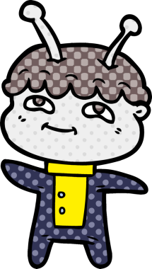 Bir insan tarafından çizilmiş dost canlısı çizgi film uzay adamı.