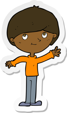 Bir insan tarafından çizilmiş mutlu bir çocuğun çıkartması.