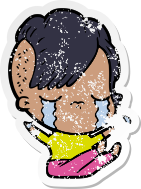 Bir insan tarafından çizilmiş ağlayan bir karikatür çıkartması.