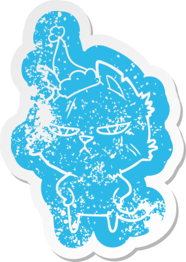 Zor bir çizgi film. Bir insan tarafından çizilmiş Noel Baba şapkası takan bir kedinin sıkıntılı çıkartması.