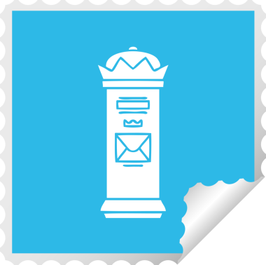 Bir insan tarafından çizilmiş bir İngiliz posta kutusunun kare soyulmuş çıkartması.