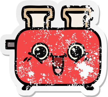 Bir insan tarafından çizilmiş bir ekmek kızartma makinesinin hüzünlü çıkartması.