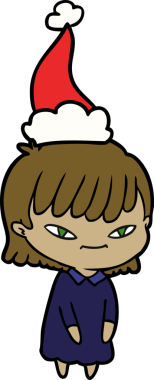 Bir insan tarafından çizilmiş Noel Baba şapkası giyen bir kadının el çizimi.