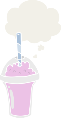 Düşünce baloncuklu çizgi film smoothie bir insan tarafından çizilmiş retro tarzı