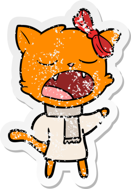 Bir insan tarafından çizilmiş kışlık giysili çizgi film kedisinin sıkıntılı çıkartması.