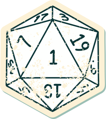 Retro Dövme Biçimi Doğal 1D20 zar bir insan tarafından çizildi