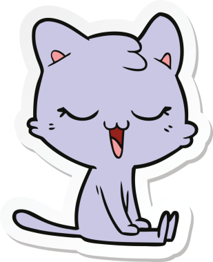 Bir insan tarafından çizilmiş çizgi film kedisinin çıkartması.