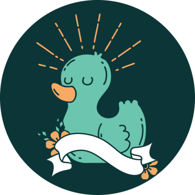 Bir insan tarafından çizilen dövme stili plastik ördeğin simgesi.