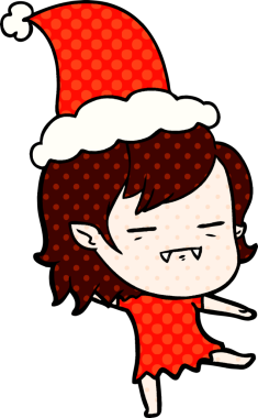 Bir insan tarafından çizilmiş Noel Baba şapkası giyen ölümsüz bir vampirin el çizimi çizgi roman çizimi.