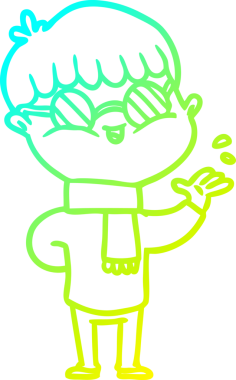 Bir insan tarafından çizilmiş gözlük takan çizgi film çocuğu çizimi.