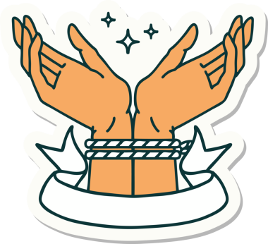 Bir insan tarafından çizilmiş bir çift eli olan dövme stili çıkartması.