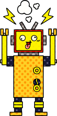 Bir insan tarafından çizilmiş arızalı bir robotun çizgi roman tarzı