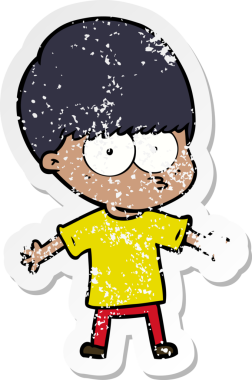 Bir insan tarafından çizilmiş gergin bir çizgi film çocuğunun sıkıntılı çıkartması.