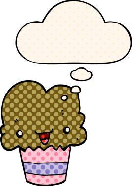 Bir insan tarafından çizilmiş, yüzünde düşünce kabarcığı olan çizgi film keki.