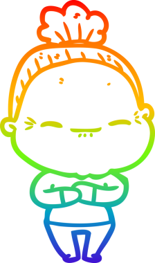 Gökkuşağı gradyan çizimi bir insan tarafından çizilmiş barışçıl yaşlı bir kadının çizimi