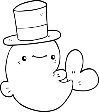 Bir insan tarafından çizilmiş silindir şapkalı şirin bir balina.