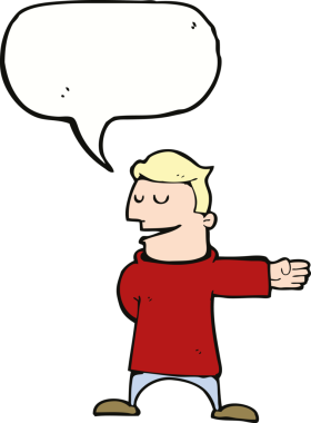 Bir insan tarafından çizilmiş konuşma balonuyla hareket eden karikatür adamı.