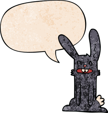 Konuşma baloncuklu çizgi film tavşanı insan tarafından çizilmiş.