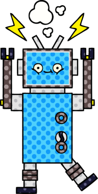 Bir insan tarafından çizilmiş dans eden bir robotun çizgi romanı.