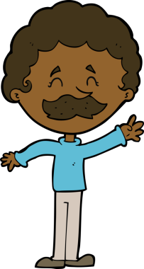 Bir insan tarafından çizilmiş bıyıklı bir çizgi film adamı.