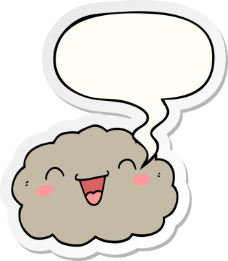 Bir insan tarafından çizilmiş konuşma balonu çıkartmalı mutlu çizgi film bulutu