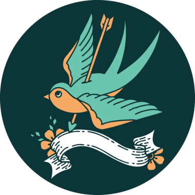 Bir insan tarafından çizilmiş bir kırlangıç sancağıyla dövme stili simgesi