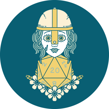 Bir insan tarafından çizilmiş 20 D20 zarlı insan dövüşçüsü simgesi