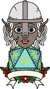 Retro Dövme Tarzı Elf Savaşçısı Doğal 20 zar atışıyla Bir insan tarafından çizilmiş